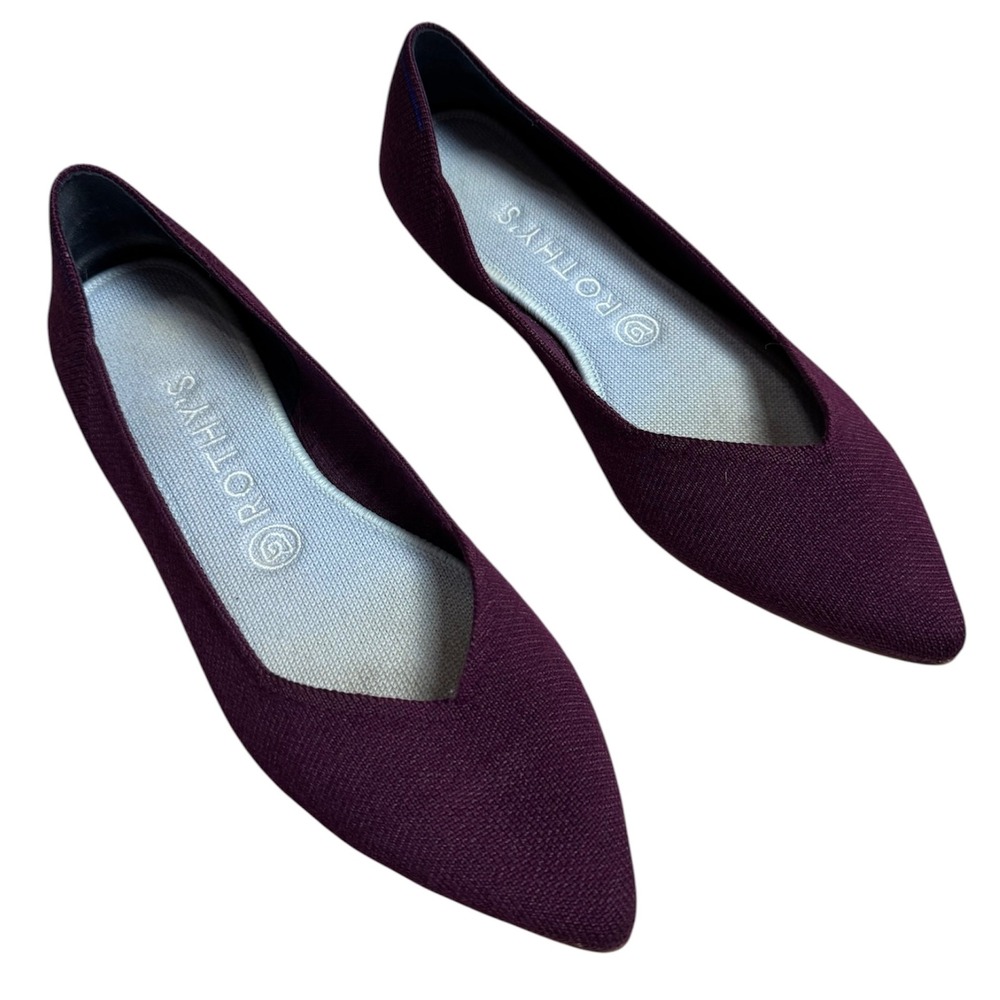 RARE Rothy's The Point Flats 8.5 Aubergine Purple Merino Wool Retired Minimalist